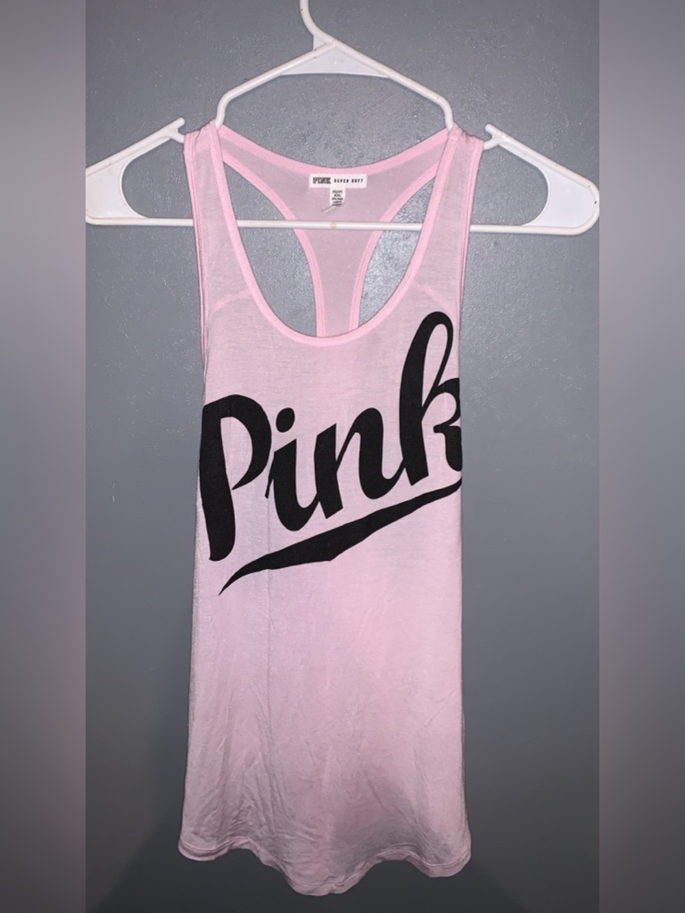 PINK Victoria's Secret Light Pink Racerback Tank with Black Logo